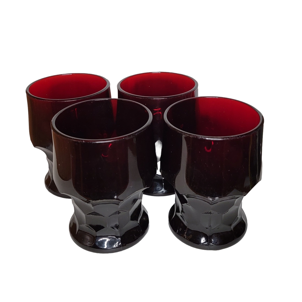 Set of 4 Vintage Anchor Hocking Georgian Tumblers Honeycomb Ruby Red
